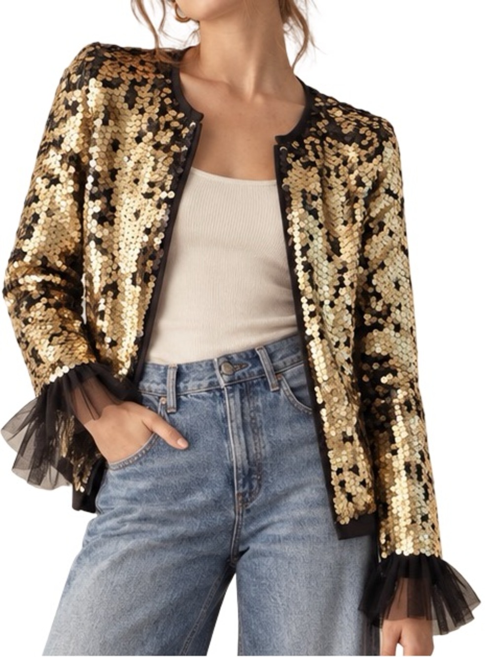 Art Class Gold Sequin Disco Cardigan Jacket